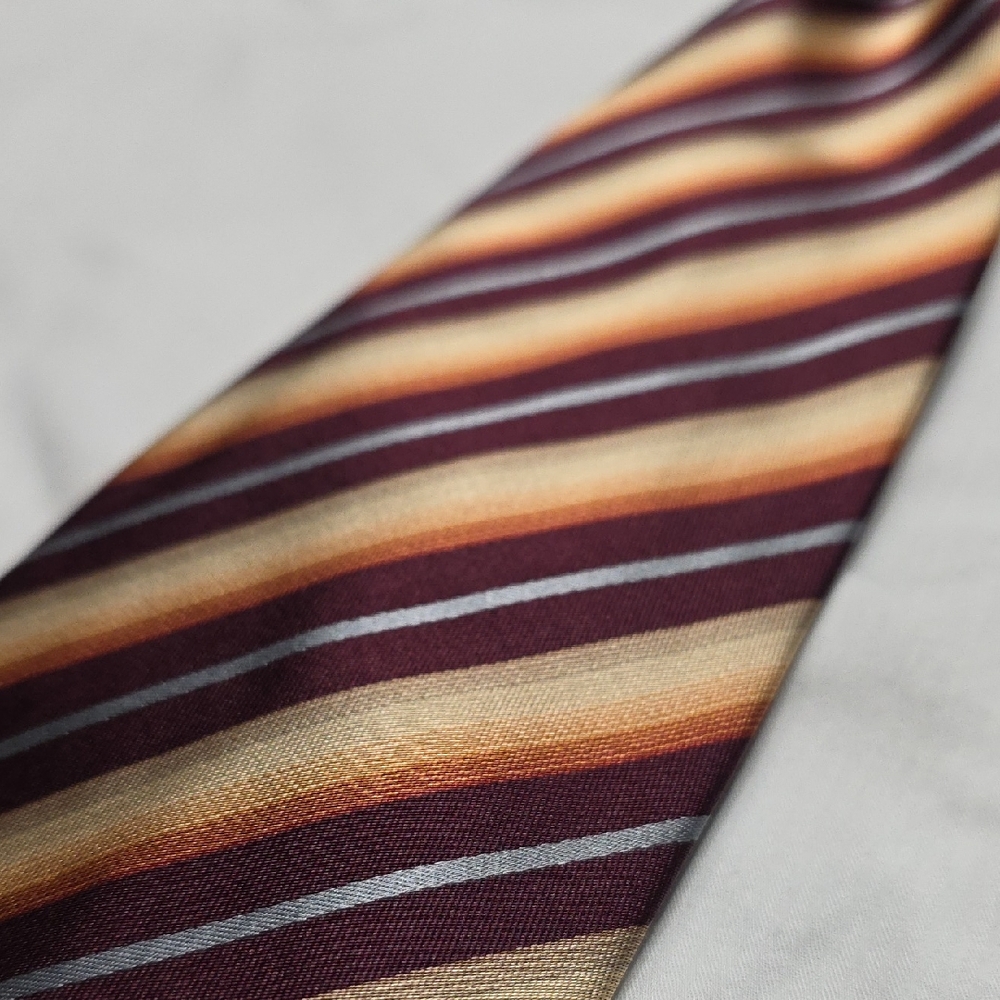Kenneth Cole Reaction Burgundy and Gold Striped Tie